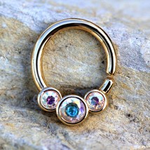 Gold Plated Triple Aurora Borealis CZ Seamless Ring - £13.48 GBP