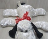Dandee Plush puppy dog lying down white black ears nose tail red heart bow - $24.74
