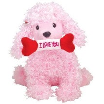 TY Beanie Babies Pup-in-Love Pink Curly Haired Poodle With Red I love You bone  - £10.38 GBP