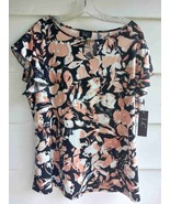 NWT LC By Laura Cruz Floral Ruffled Womens XL Blouse Keyhole Detail Shor... - $9.13