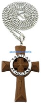 Veritas aequitas truth and justice new wood pendant 61cm long necklace - $21.75