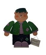 Hand-Painted Wooden Frankenstein With Green Jacket &amp; Sign  Happy Halloween - $29.69