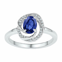 10kt White Gold Womens Oval Lab-Created Blue Sapphire Solitaire Ring 1-1/4 Cttw - £239.15 GBP