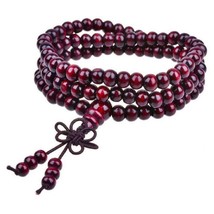 Stretch Wrap Mala Bracelet 108 6mm Buddha Bead Red Wood Prayer Buddhist ... - $3.95