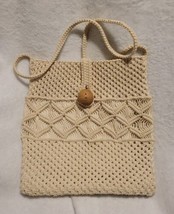 Macrame &amp; Wood Shoulder Strap Purse Bag Boho Handmade in Columbia - $17.06