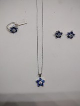Blue Spinel and Cubic Zirconia Sterling Silver Jewelry Set - Valentine&#39;s Day - £39.47 GBP