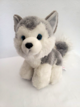 Aurora Husky Puppy Dog Plush Stuffed Animal Glitter Tinsel Tail Grey White - £13.85 GBP