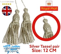 Silver Bullion Tassels pair&quot;12CM&quot; For Army Uniform&#39; church Vestments,Dec... - $16.41