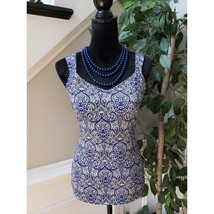 White House Black Market Tank Top Womens Small White Blue Floral Sleeveless - $26.73