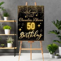 Birthday Party Welcome Sign, Personalized Poster for 50th Birthday, Blac... - $29.35+
