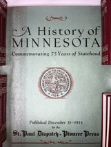 A History of Minnesota St. Paul Pioneer Press 1933 24x18” Book Vintage Statehood - £213.95 GBP