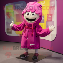 Magenta Miso Soup mascot costume character dressed with a Parka and Shoe laces - £993.43 GBP