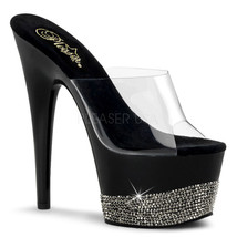 PLEASER Sexy Stipper Shoes Black Pewter Rhinestone Gem Platform 7&quot; Dancer Heels - £62.30 GBP