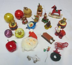 Mixed Lot Christmas Ornaments Vtg 70s 80s Wood Metal Hand Made Shiny Bri... - £23.46 GBP
