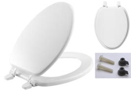 Elongated Closed Front Toilet Seat in White, Enameled Wood, High-Gloss Finish - £13.80 GBP