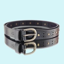 Frye Belt Large Black Antique Brass 25mm Perforated Leather Boho New - £52.42 GBP