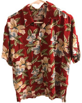●TORI RICHARD Deep Red Floral Hawaiian Short Sleeve Button Shirt Men - Size L - £23.70 GBP