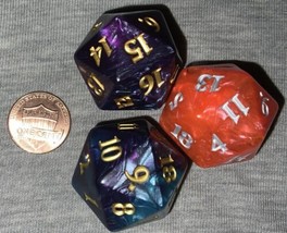 Jumbo d20 Dice (3), Purple & Blue (gold) + Red (grey) - £11.20 GBP