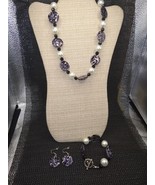 Toggle Purple Animal Print Glass Beaded Necklace, Earrings and Bracelet ... - $28.42 CAD