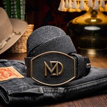 GEORGIA Genuine Stingray Skin Western Belt Black image 5