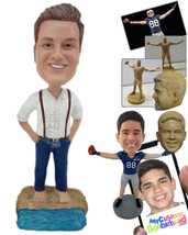 Personalized Bobblehead Wedding Best Man At A Beach Wearing Suspenders - Wedding - £73.88 GBP