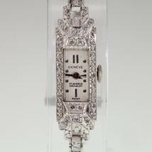 Geneve Platinum Diamond Women&#39;s Hand-Winding Watch w/ Milgrain Detailing - £1,866.58 GBP