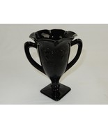 L.E. Smith Black Amethyst Glass Vase, Dancing Nymphs, Loving Cup, Scalloped - $14.65
