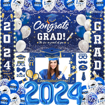Blue Graduation Party Decorations Class of 2024 Graduation Party Supplies with G - £28.28 GBP