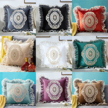 Embroidery Rose Lace Throw Pillow Covers Square Sofa Cushion Cover 20&quot;x20&quot; Decor - £21.70 GBP