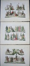 3 Antique Engravings Bernati Guglielmi 13-15thC Military Court Fashion W... - £97.90 GBP