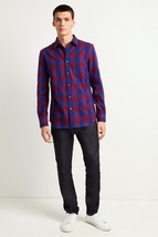 French Connection Kahama Flannel Check Shirt Plum/Blue-Size Small - $29.97