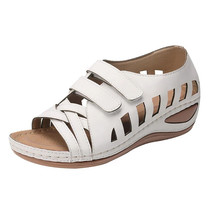 Women Sandals Soft Leather Hollow Out Wedges Shoe Buckle Platform Casual Beach S - £21.81 GBP