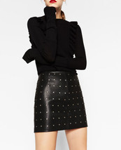 Zara. Black Mini Studded Skirt Faux Leather Zip. - £19.48 GBP