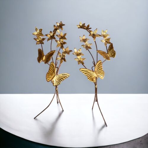 Vtg Pair Home Interiors Metal Floral Butterfly Wall Decor Hanging 24" - £14.69 GBP