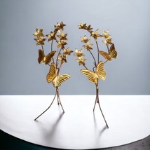 Vtg Pair Home Interiors Metal Floral Butterfly Wall Decor Hanging 24&quot; - £14.97 GBP