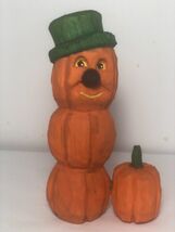 Pumpkin Man Totem with Hat - Knife Carving - Halloween  Ornament - $28.00
