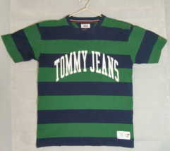 Tommy Jeans Men's t-shirt S small blue green wide stripe retro style spe... - $12.60