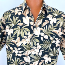 Hawaiian Aloha Large Shirt Palm Leaves Floral Tropical St Johns Bay Black Beige - £31.71 GBP