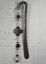 Cross Skull Beaded Bookmark Handmade Howlite Crystal Black White Red 6&quot; New - £11.64 GBP