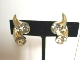 Vintage Silver Color and RHINESTONE Horns SCREW ON Earrings - £11.93 GBP