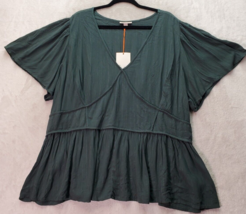 Knox Rose Blouse Tops Women&#39;s Size 2X Green Metallic Rayon Ruched Short Sleeve - £18.07 GBP