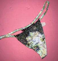 Victoria&#39;s Secret Designer S,L Thong Panty Fantasy Island Green Black Lace Silk - £39.44 GBP