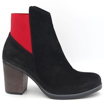 Bueno Women Block Heel Ankle Booties Watts Size US 7 EU 38 Black Suede Red Gore - £32.40 GBP