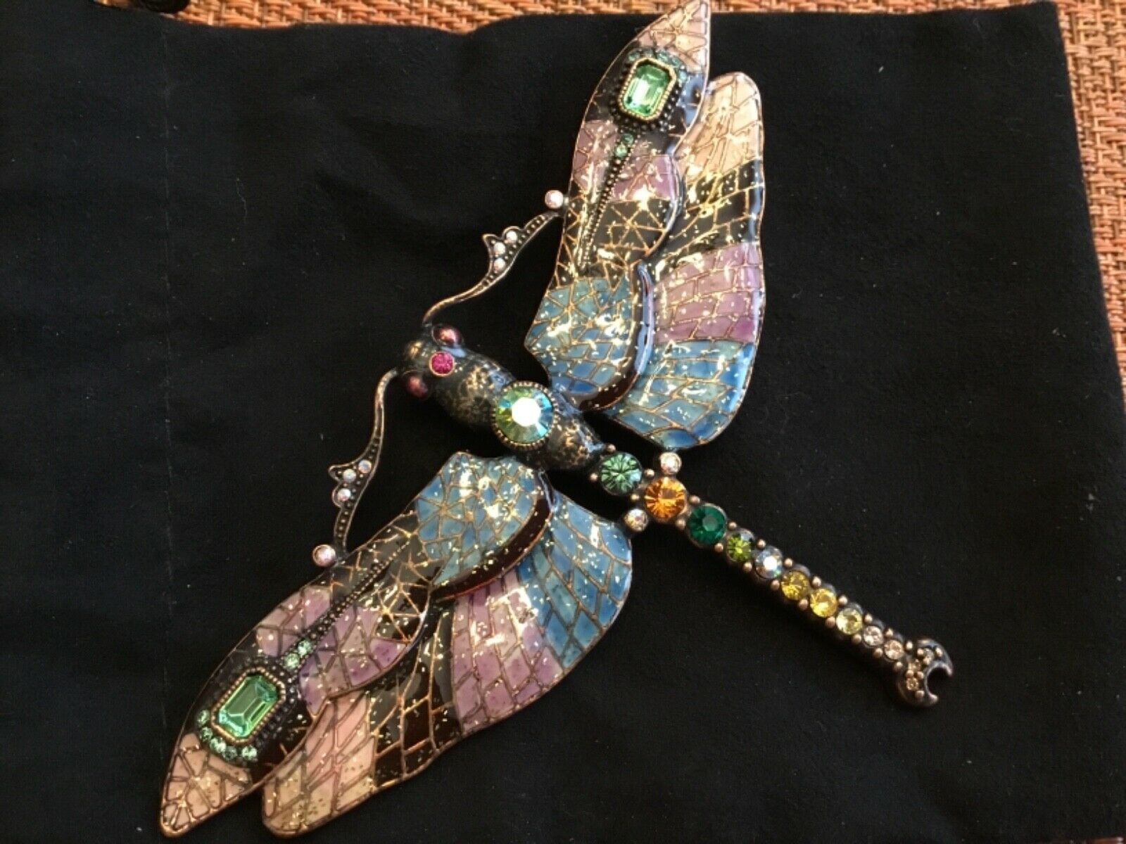 Joan Rivers Rhinestone Mosaic Enamel Dragonfly Brooch/ Pin Large - $76.75