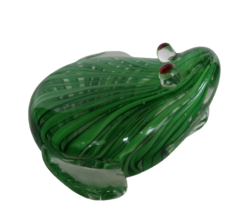 Adorable vintage art glass frog figurine paperweight clear with green &amp; red - $19.99