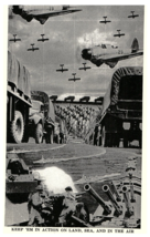 Keep Em In Action on Land Sea and In the Air US Army and Navy Airplane Postcard - £7.75 GBP