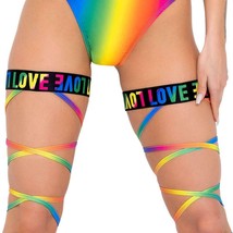 Rainbow Pride Leg Wraps Straps LOVE Print Elastic Garter Festival Rave 6144 - £21.06 GBP