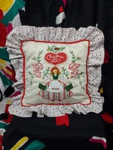 1970s CHRISTMAS IS LOVE Dutch Girl White Doves Embroidered Throw Pillow ... - $19.34