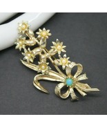 Beautiful Vintage Floral Corsage Faux Pearl Turquoise Bow BROOCH Pin Jew... - £7.85 GBP