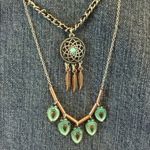 Western Dream Catcher Layered Necklace Turquoise Enamel - $13.86